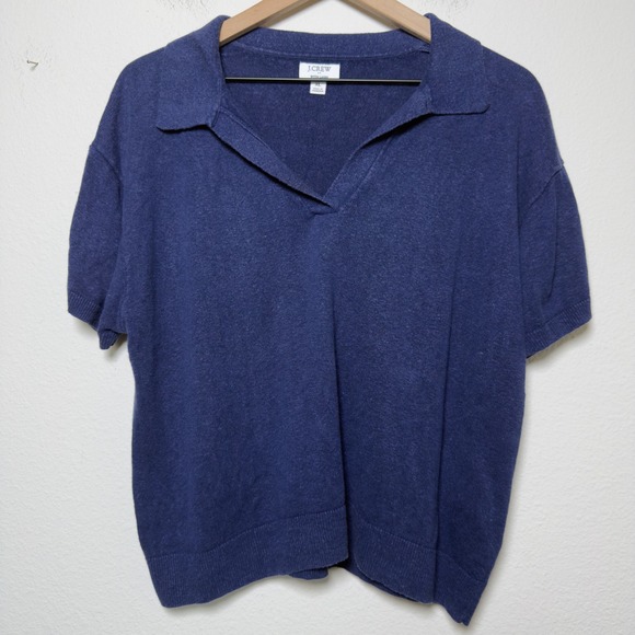 J.Crew Sweaters - J.Crew Womens Linen Blend Polo Sweater XL Blue Short Sleeve CA118 V-Neck